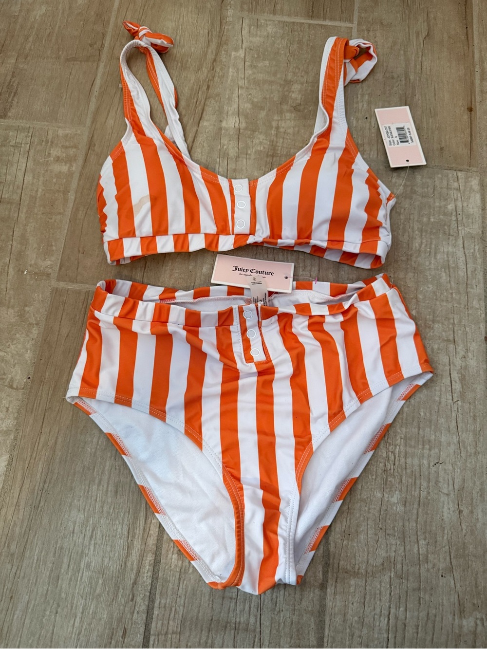 Juicy Couture Orange & White Striped women’s bikini S